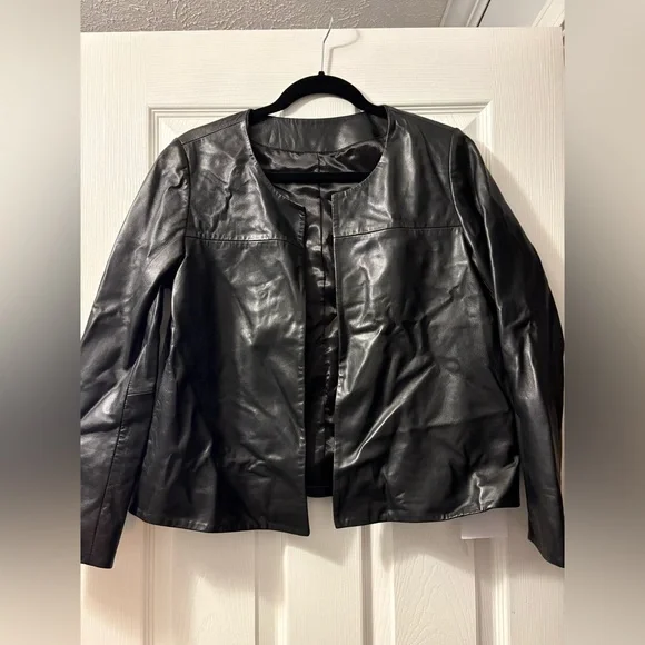NWOT! Genuine Lambskin Leather Open Front Jacket, BLACK - Picture 2 of 3